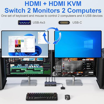 8K@60Hz HDMI KVM Switch: Dual Monitor Support for 2 – Close-up Detail