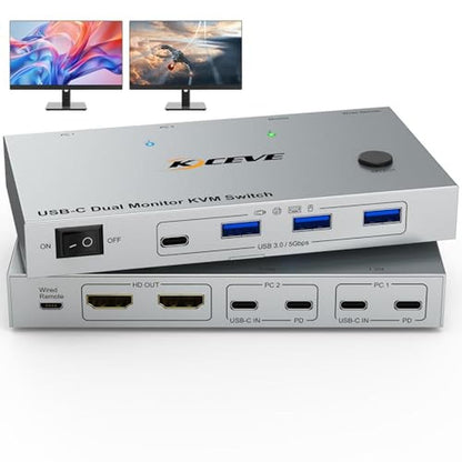 KVM Switch: Dual Monitor 2 Laptops USB C 4K 60Hz – Front View