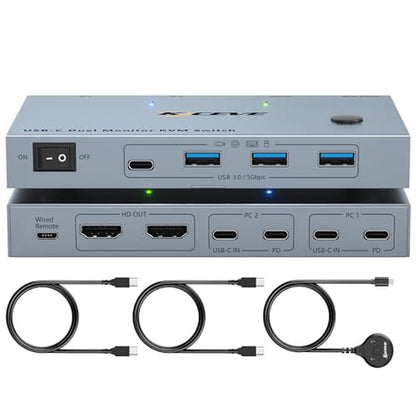 KVM Switch: USB C Dual Monitor KVM Switch for 2 Laptops to – Front View
