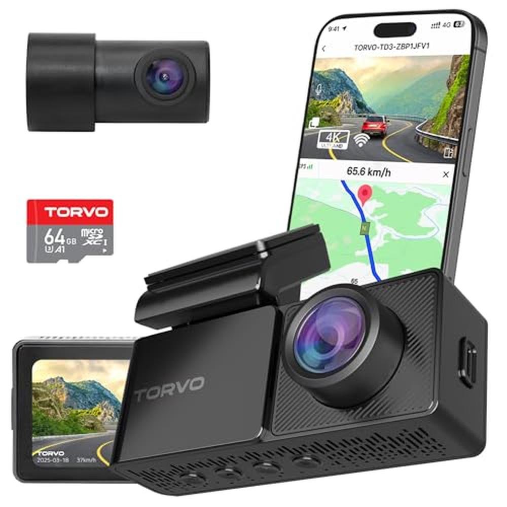 TORVO 4K Dash Cam: Front and Rear Camera System with 64GB – Front View