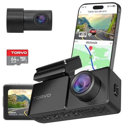 TORVO 4K Dash Cam: Front and Rear Camera System with 64GB – Front View