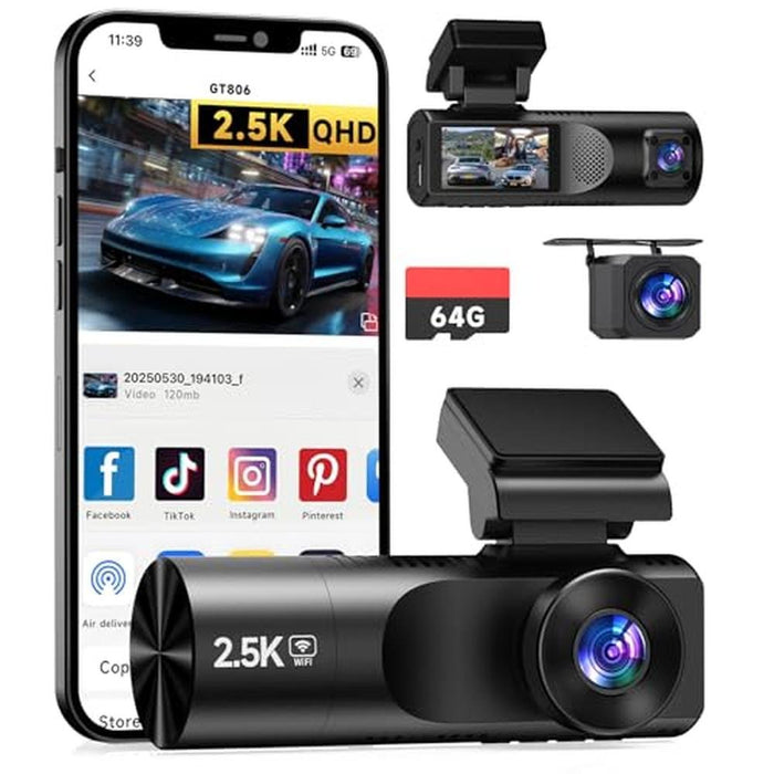 Dash Cam: TUIFAC 3 Channel Dash Camera Front and Rear 2.5K – Front View