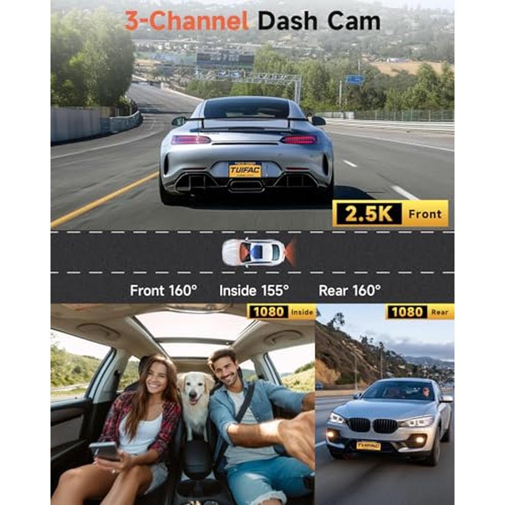Dash Cam: TUIFAC 3 Channel Dash Camera Front and Rear 2.5K – Side View