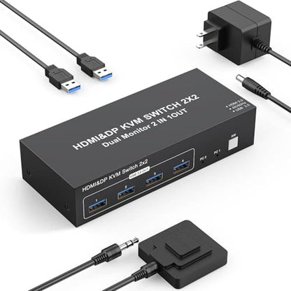 KVM Switch: 4K 60Hz Dual Monitor 2-Port KVM Switch for 2 – Front View