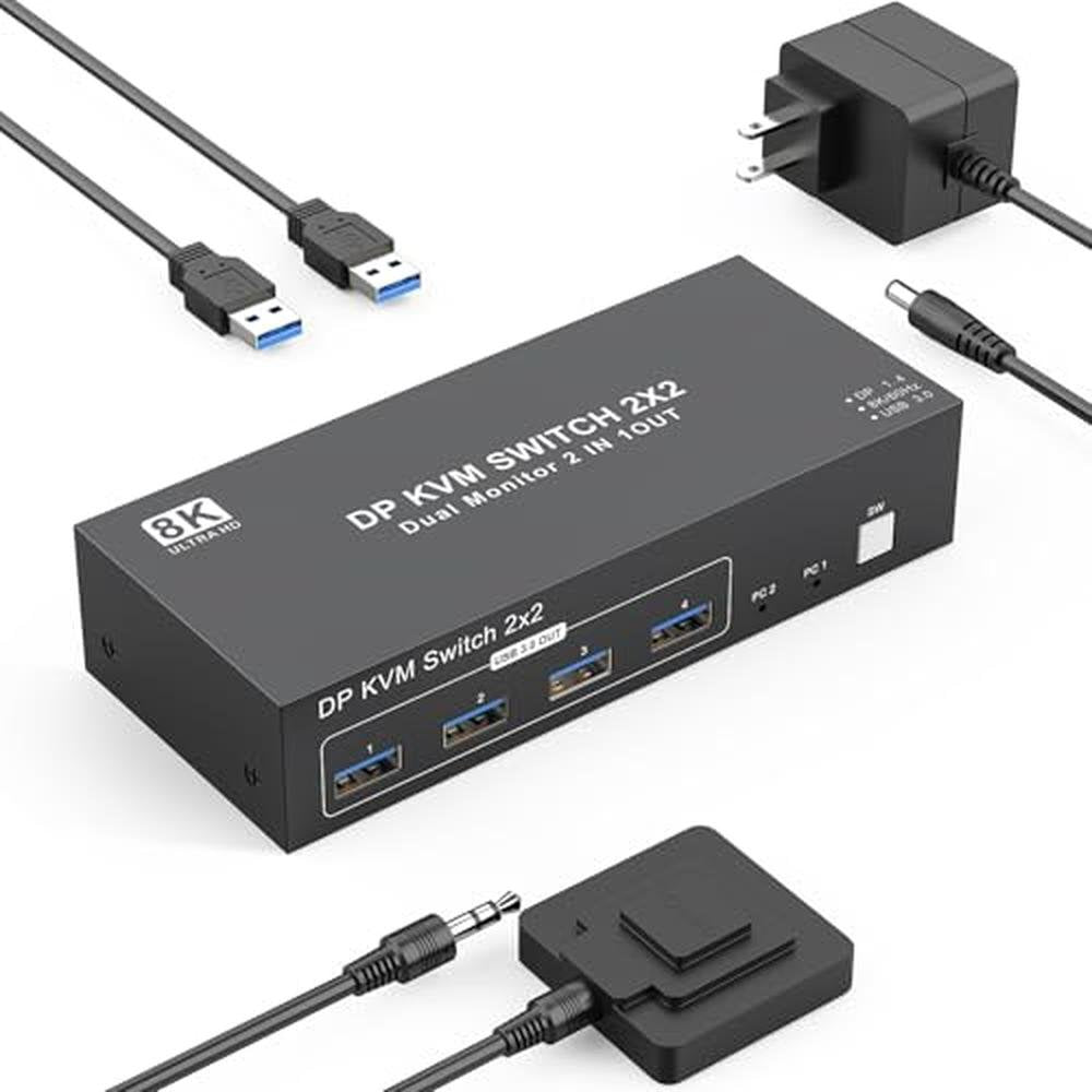 Switch Computers: 8K Displayport KVM Switch 2 Monitors 2 – Front View