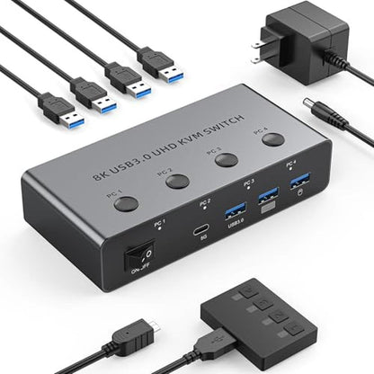 KVM Switch: 5G USB3.0 KVM Switch HDMI 8K 60Hz for 4 – Front View