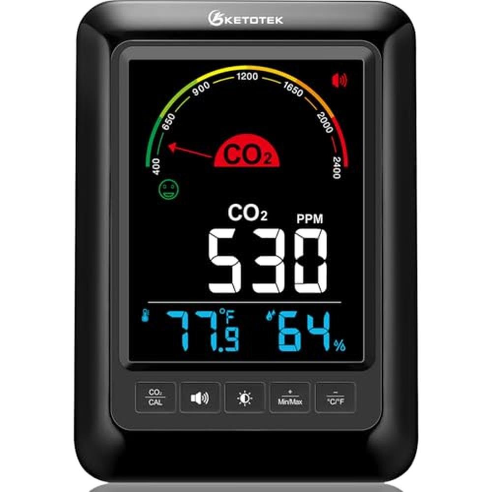 KETOTEK CO2 Monitor Indoor Air Quality Meters with CO2 Alarm – Front View