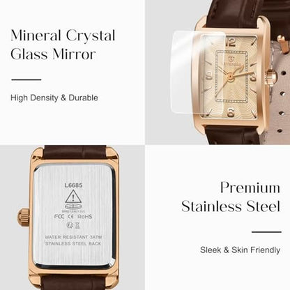 Elegant Timepieces: Timever Women's Leather Strap Watch – Close-up Detail