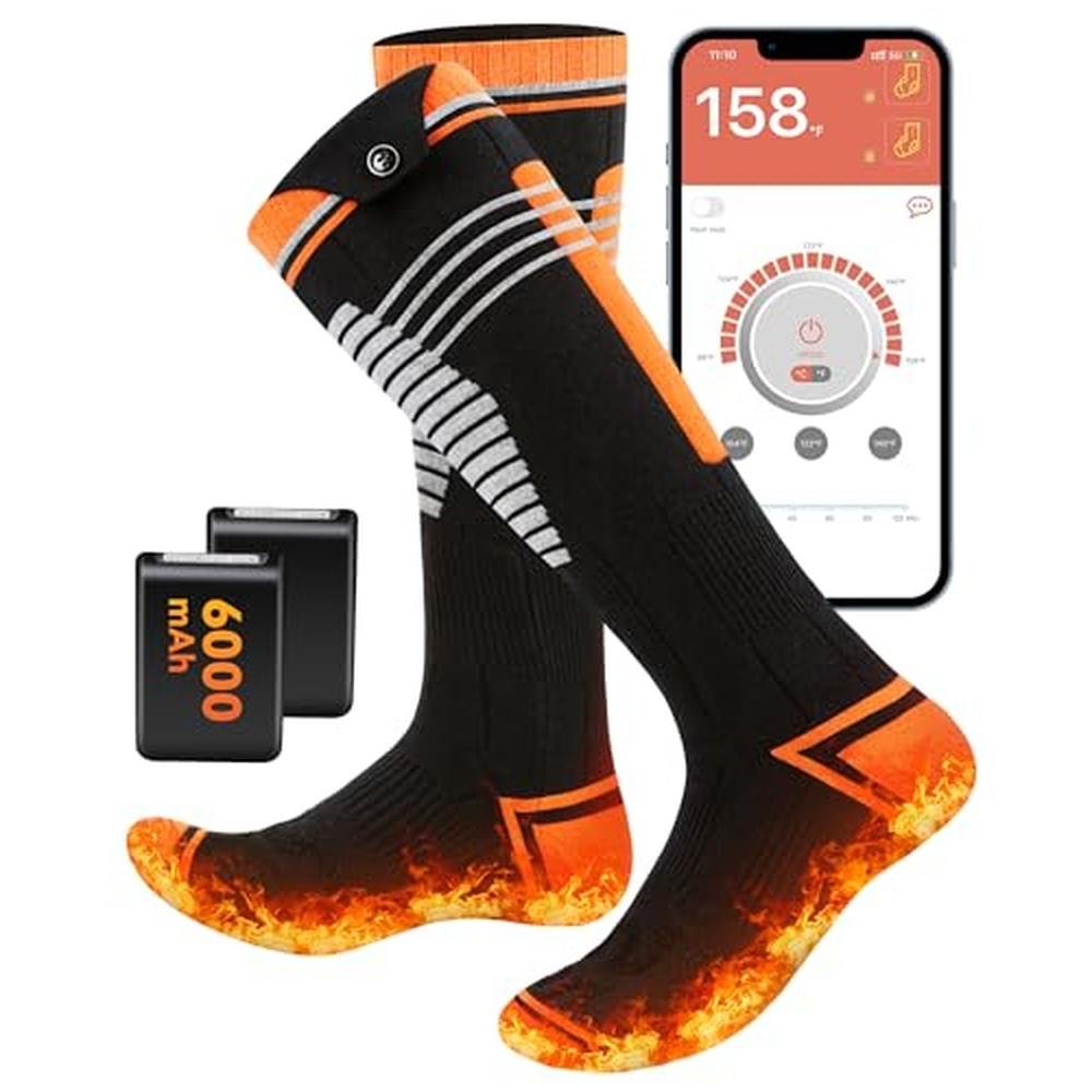 Heated Socks: FeeMeFee 6000mAh Rechargeable Electric Socks – Front View