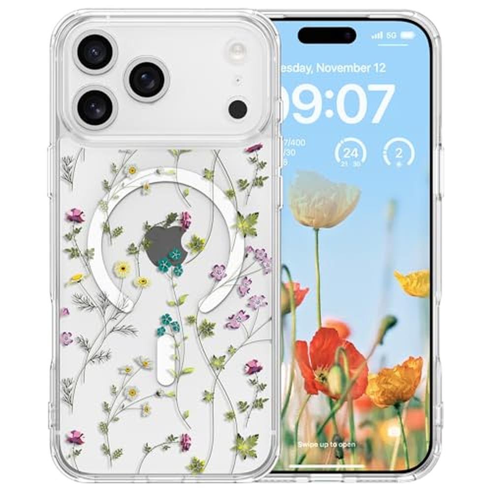 iPhone Case: RALEAVO iPhone 17 Pro Max Clear Floral Cover – Front View