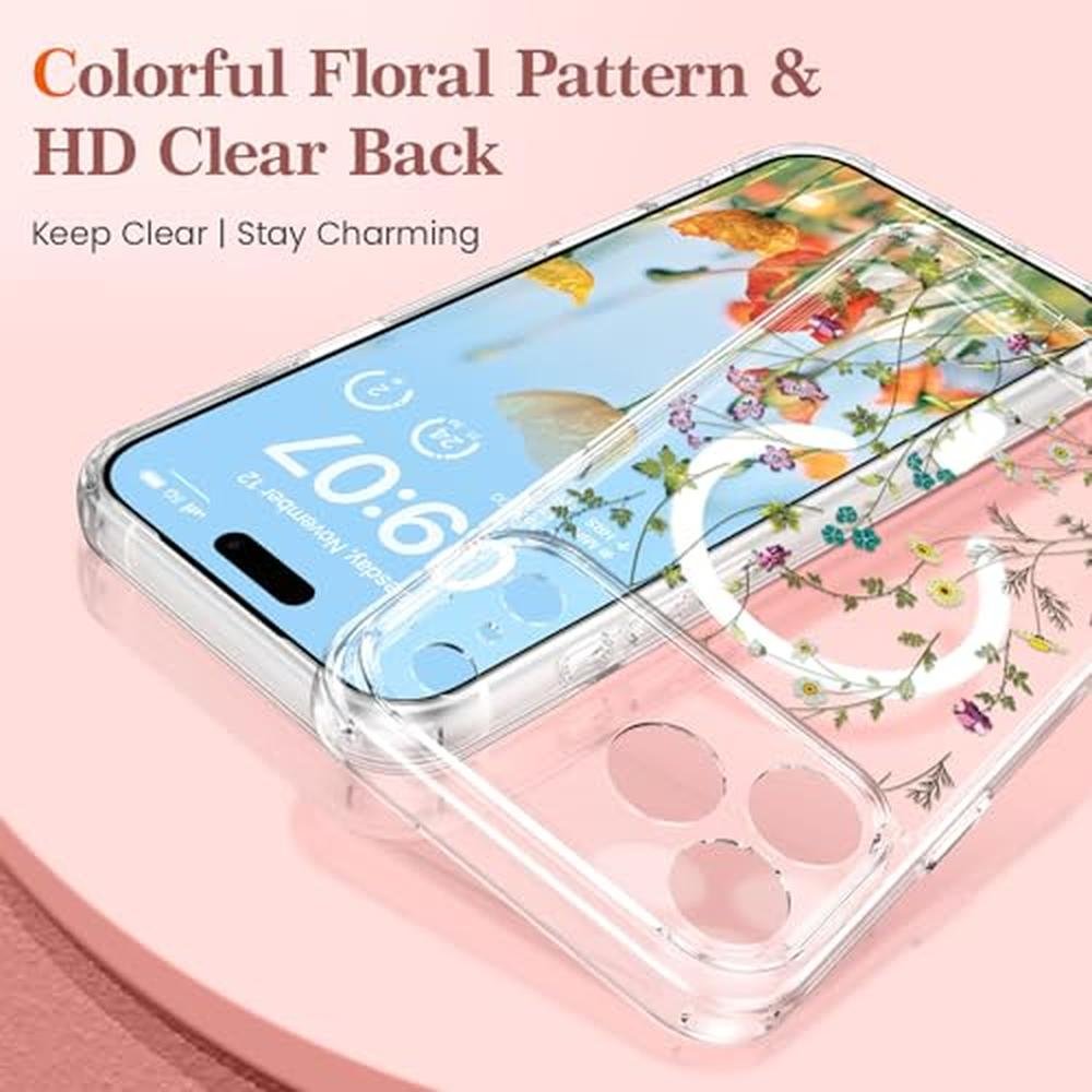 iPhone Case: RALEAVO iPhone 17 Pro Max Clear Floral Cover – Side View