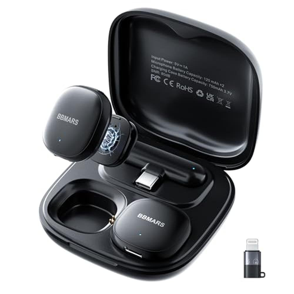 BBMars AI Noise Mini Cancelling Wireless Lavalier Microphone – Front View