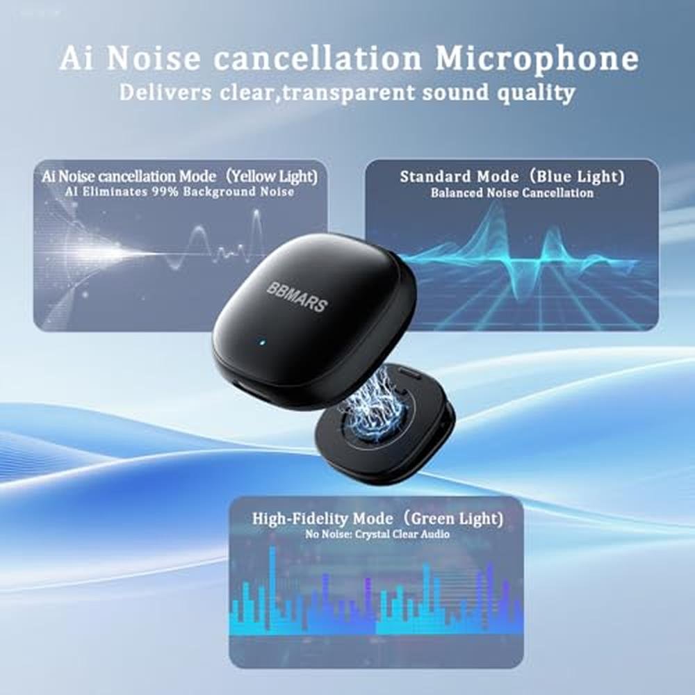 BBMars AI Noise Mini Cancelling Wireless Lavalier Microphone – Side View