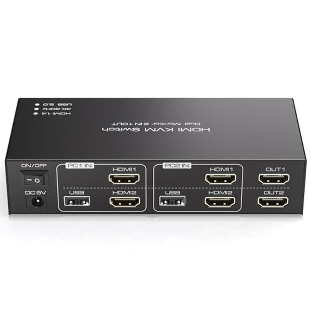 KVM Switch: Dual Monitor 4K 30Hz USB 2.0 KVM Switch for – Front View