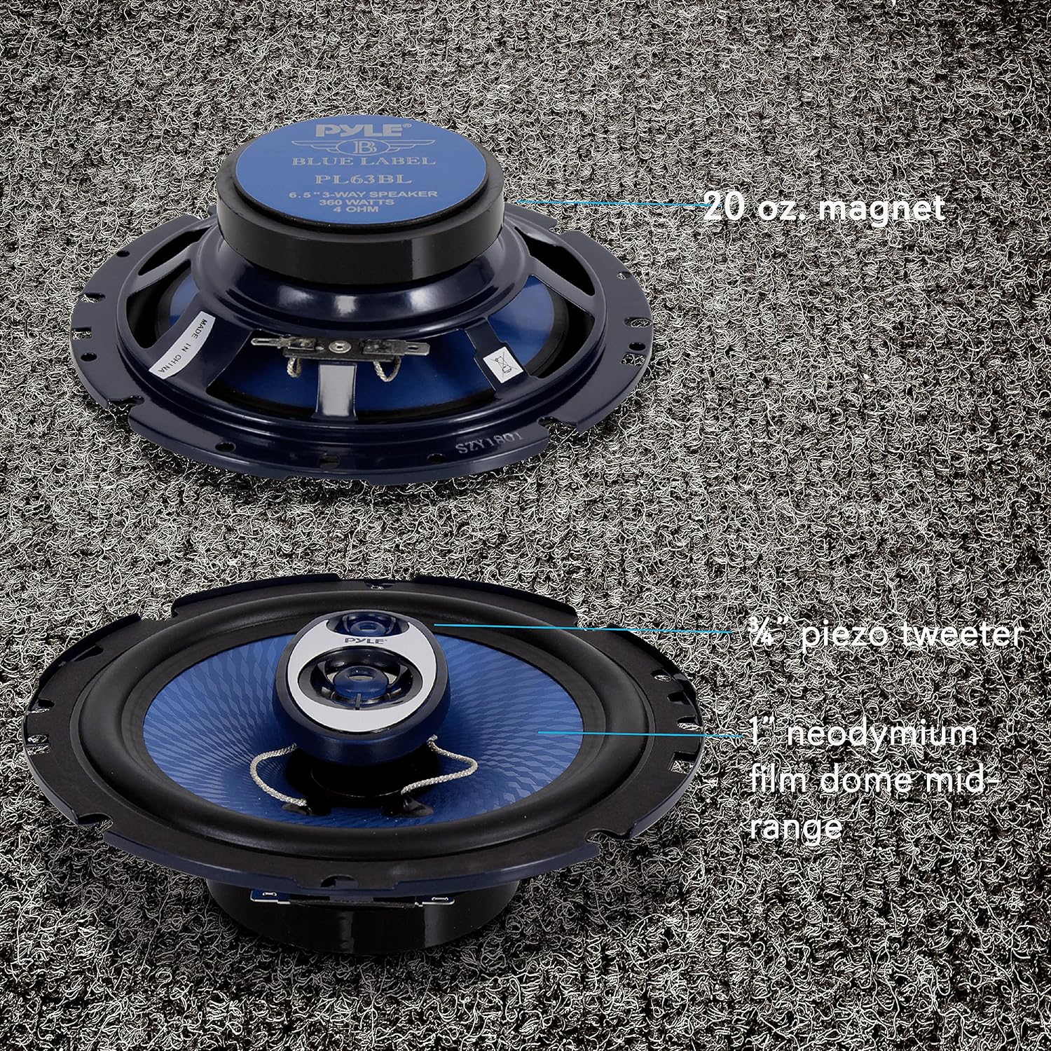 Pyle PL63BL 6.5-Inch 360-Watt 3-Way Speakers (Pair)