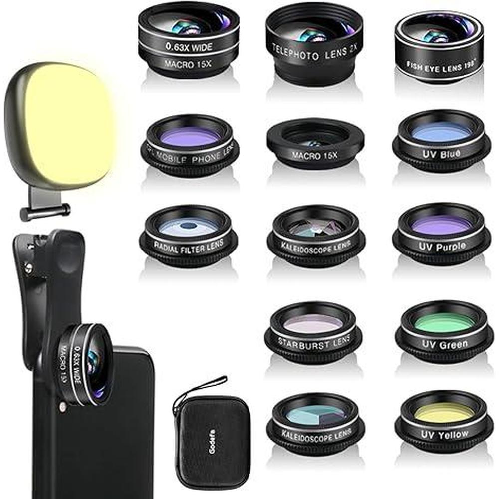 Camera Lenses: Godefa Phone Camera Lens Kit 14-in-1 Lenses – Front View