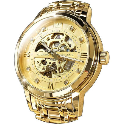 Olevs Men's Gold Skeleton Watch – Front View