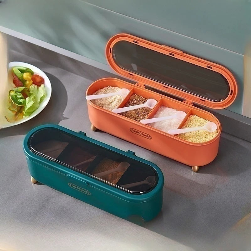 Multi-Compartment Sealed Seasoning Box Set for Kitchen Storage