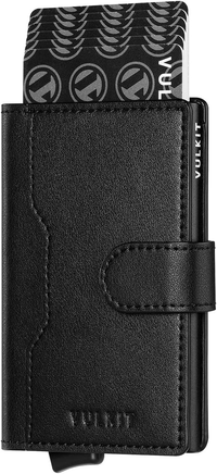 VULKIT Pop up Wallet Credit Card Holder with Leather Slots RFID Blocking Slim Metal Card Case