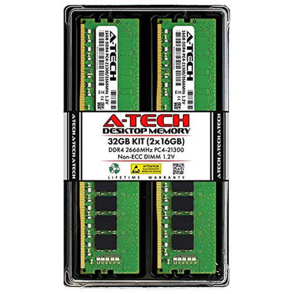 A-Tech 32GB (2x16GB) DDR4 2666 MHz UDIMM PC4-21300 – Front View