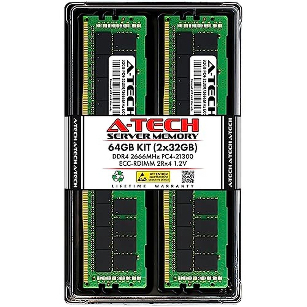 A-Tech 64GB Kit (2x32GB) DDR4 2666MHz PC4-21300 ECC RDIMM – Front View