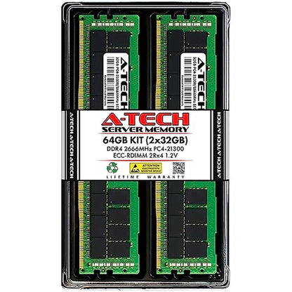 A-Tech 64GB Kit (2x32GB) DDR4 2666MHz PC4-21300 ECC RDIMM – Front View