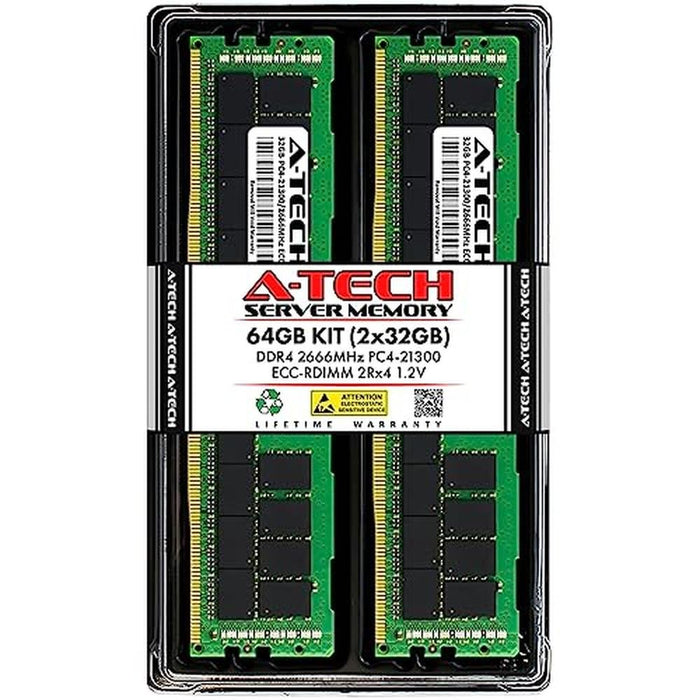 A-Tech 64GB Kit (2x32GB) DDR4 2666MHz PC4-21300 ECC RDIMM – Front View