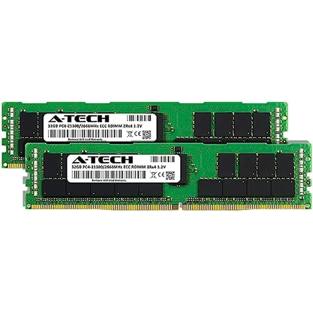 A-Tech 64GB Kit (2x32GB) DDR4 2666MHz PC4-21300 ECC RDIMM – Side View