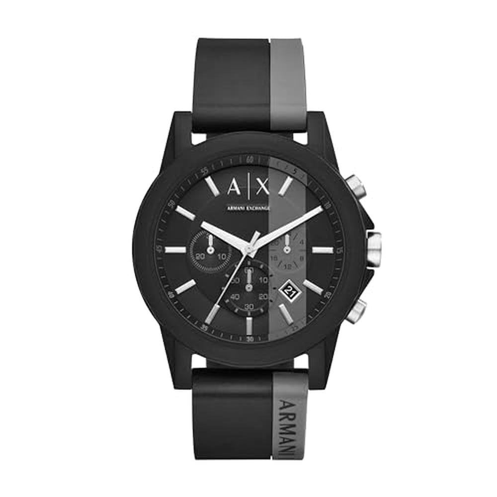 Armani Exchange: Chronograph Black Gray Silicone Watch for – Front View