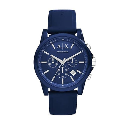 Armani Exchange: Chronograph Blue Silicone Watch for Men – Front View