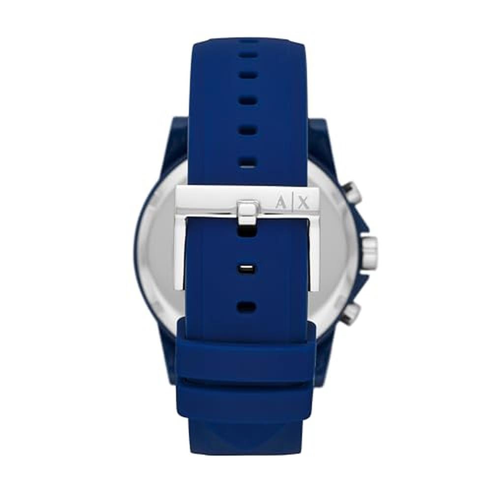 Armani Exchange: Chronograph Blue Silicone Watch for Men – Side View