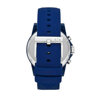 Armani Exchange: Chronograph Blue Silicone Watch for Men – Side View