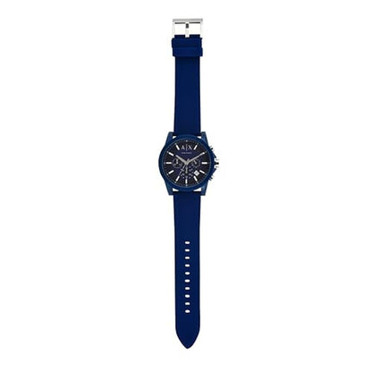 Armani Exchange: Chronograph Blue Silicone Watch for Men – In Use