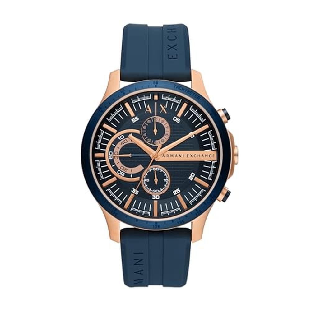 Men Armani Watch: Armani Exchange Chronograph Blue Silicone – Front View