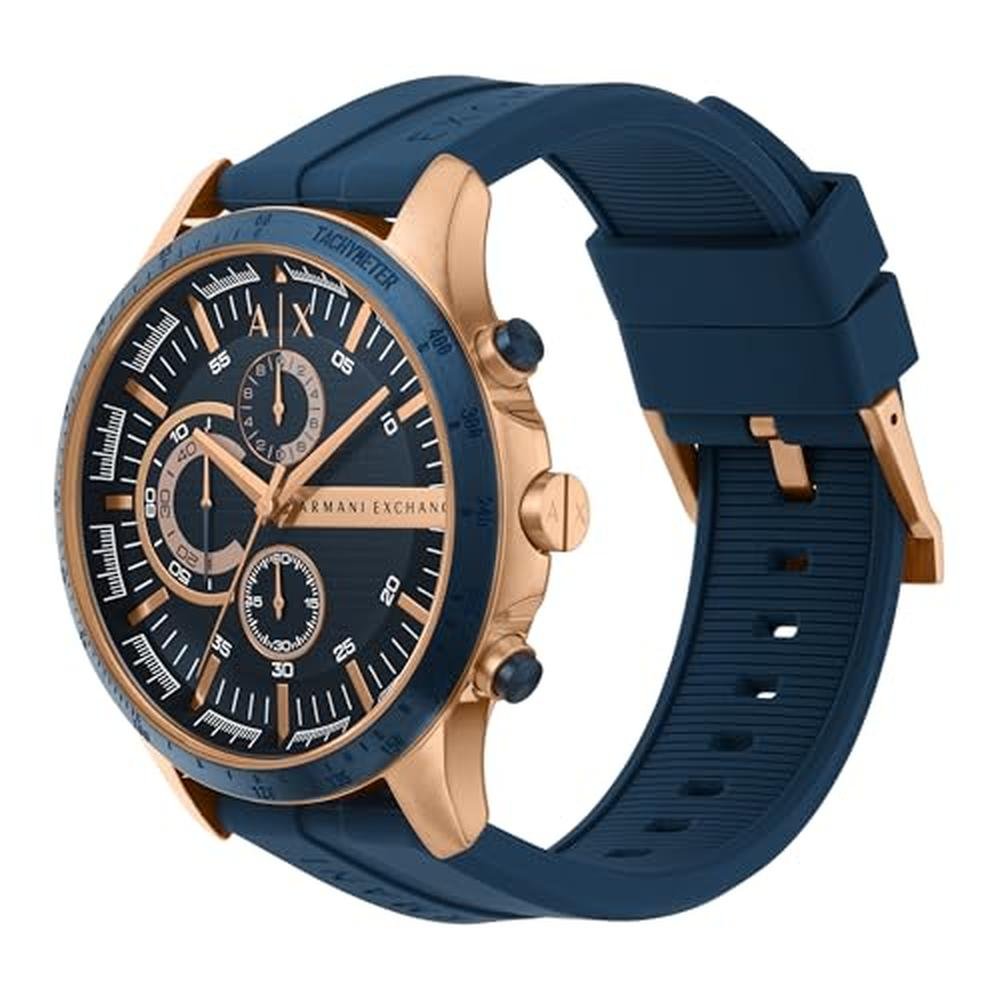 Men Armani Watch: Armani Exchange Chronograph Blue Silicone – Side View