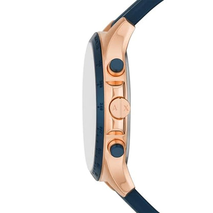 Men Armani Watch: Armani Exchange Chronograph Blue Silicone – Close-up Detail