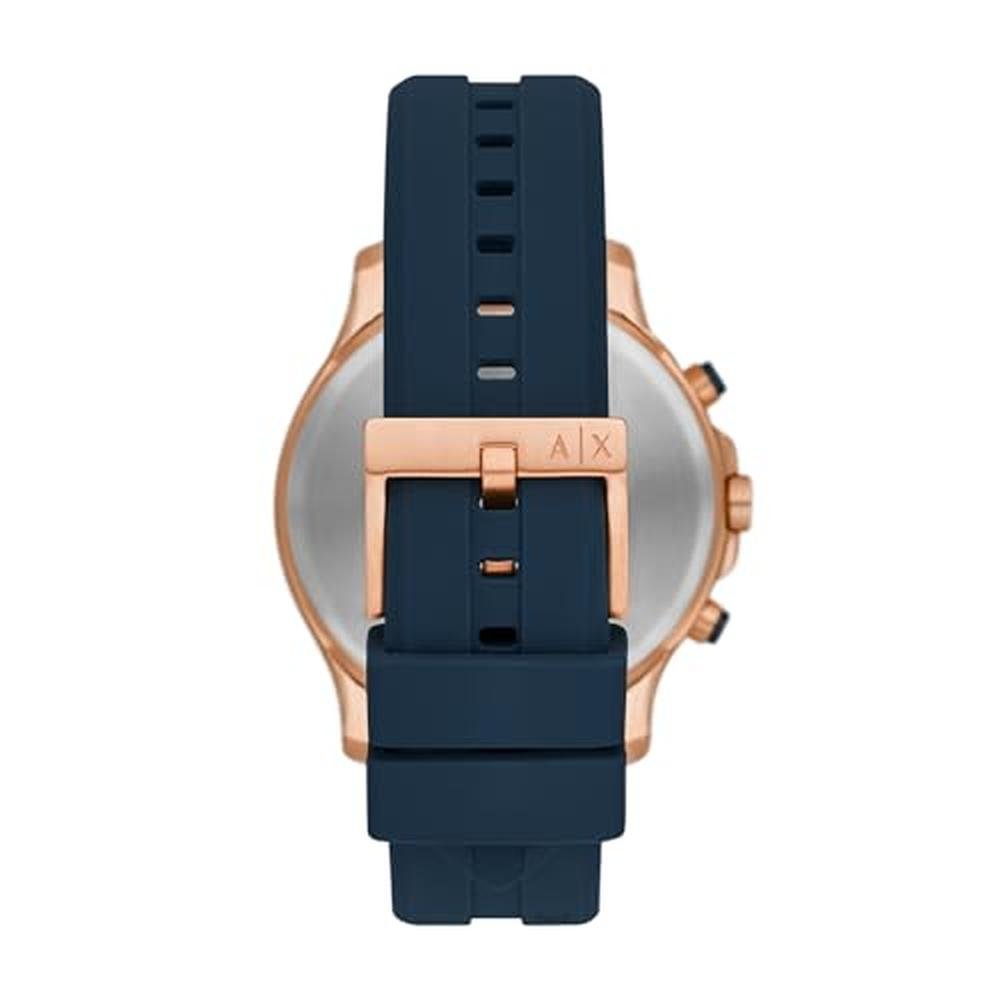 Men Armani Watch: Armani Exchange Chronograph Blue Silicone – In Use