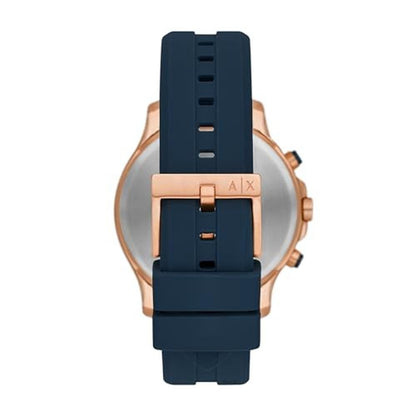 Men Armani Watch: Armani Exchange Chronograph Blue Silicone – In Use