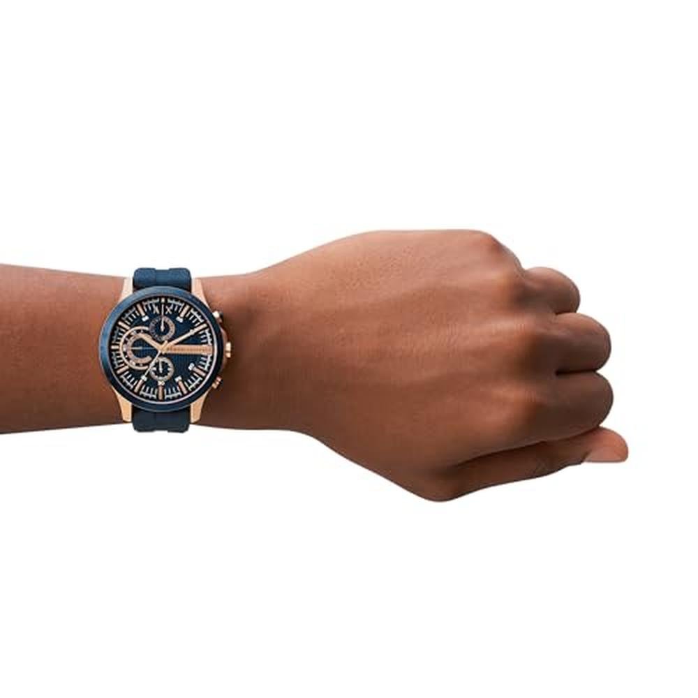 Men Armani Watch: Armani Exchange Chronograph Blue Silicone – Packaging