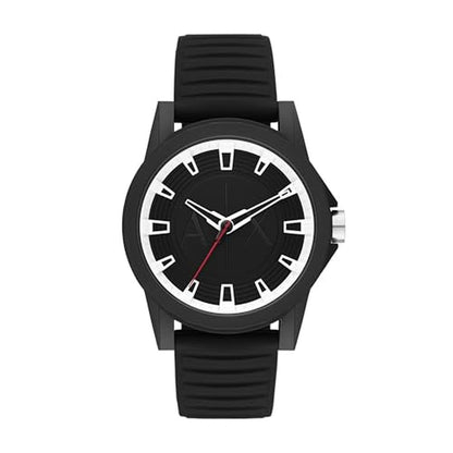 Armani Exchange: AX Three Hand Black Silicone Watch for Men – Front View