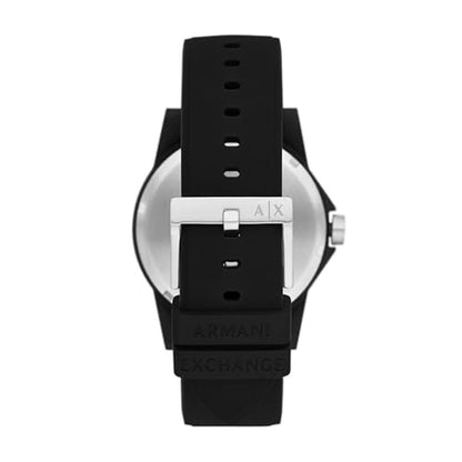 Armani Exchange: AX Three Hand Black Silicone Watch for Men – Side View
