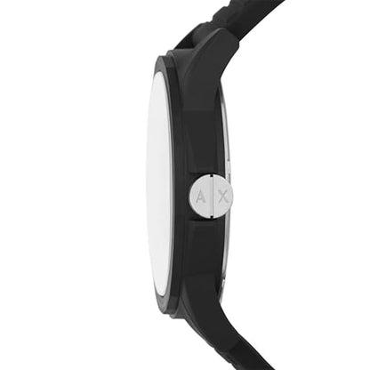 Armani Exchange: AX Three Hand Black Silicone Watch for Men – Close-up Detail