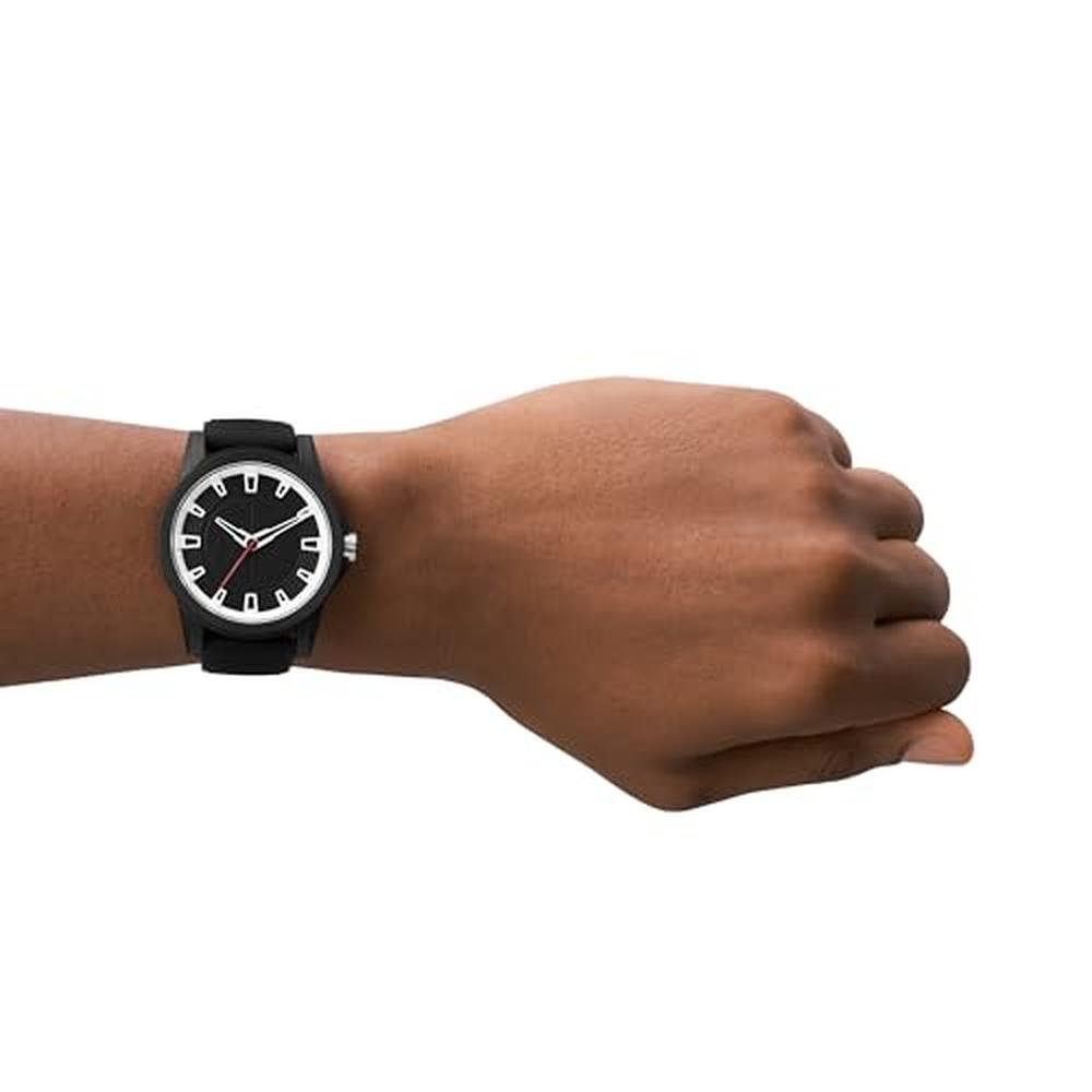 Armani Exchange: AX Three Hand Black Silicone Watch for Men – In Use