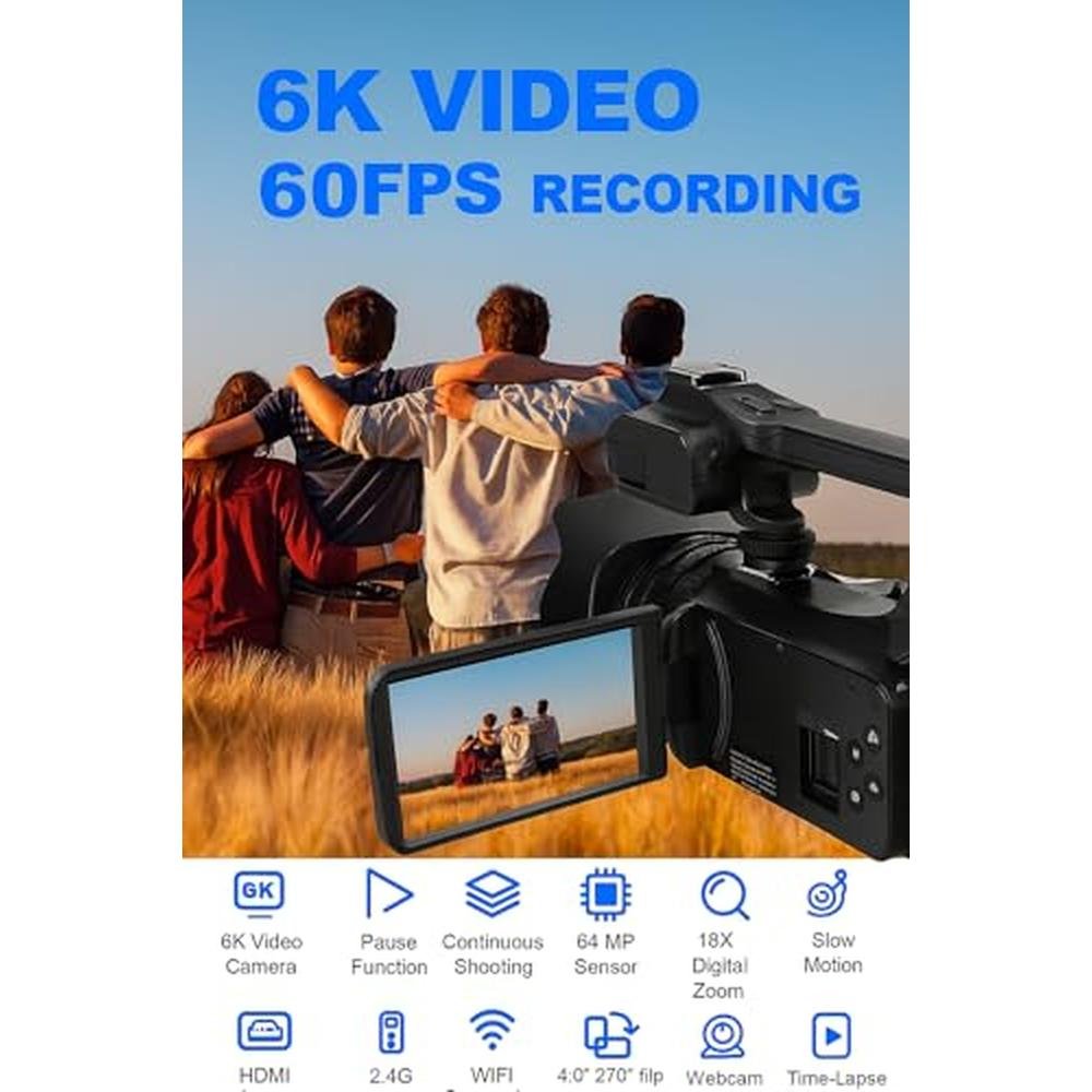Acuvar Camera: 4K/6K Camcorder Video Camera 64MP 60FPS WiFi – Side View