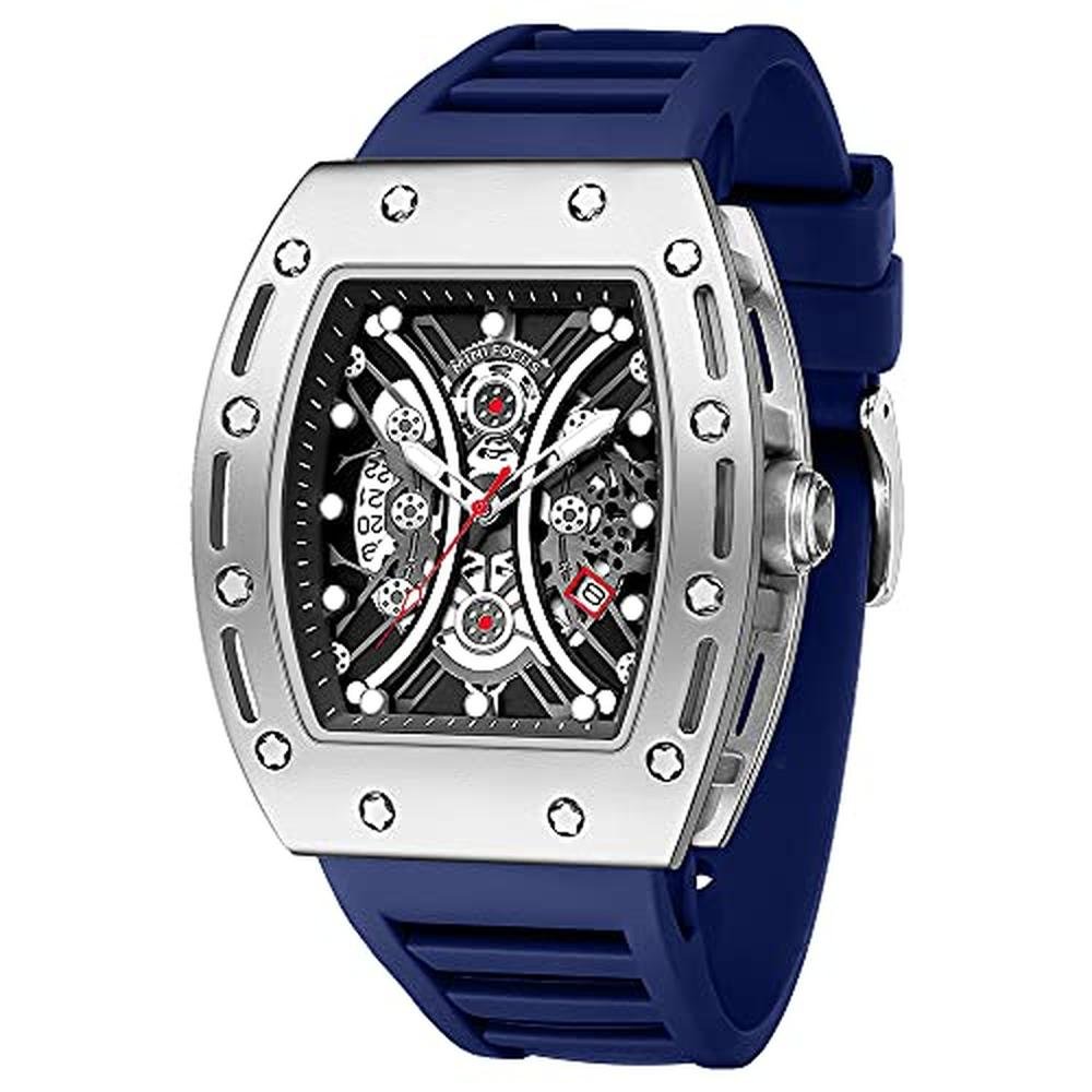 Aimes Watch: Luxury Silver Square Skeleton Chronograph – Front View