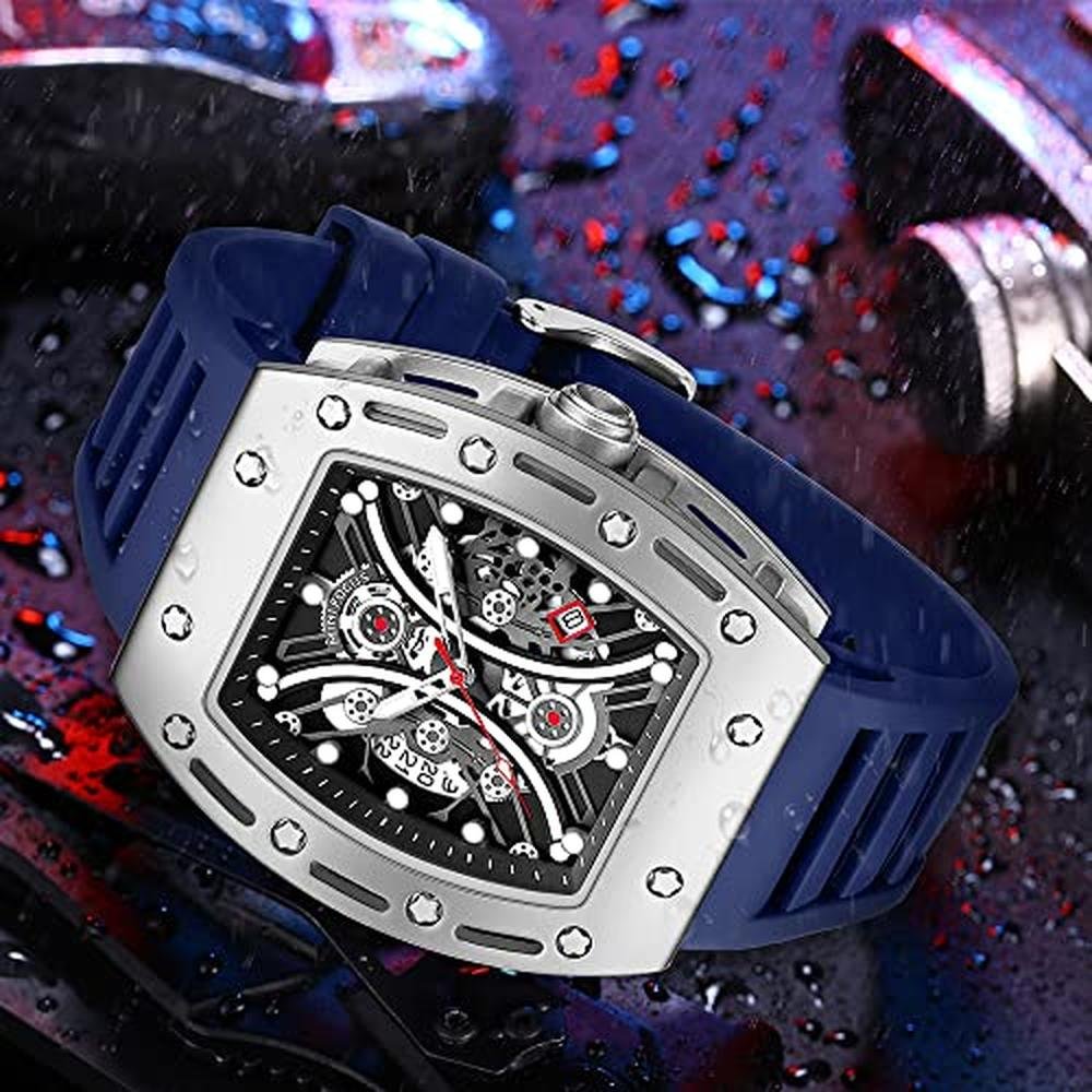 Aimes Watch: Luxury Silver Square Skeleton Chronograph – Side View