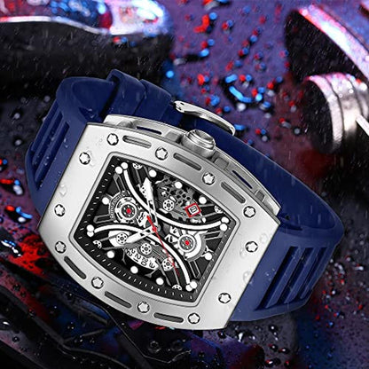 Aimes Watch: Luxury Silver Square Skeleton Chronograph – Side View