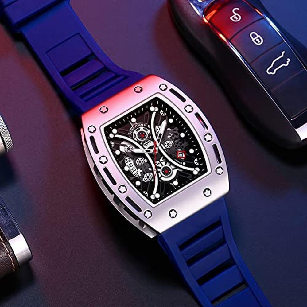 Aimes Watch: Luxury Silver Square Skeleton Chronograph – In Use