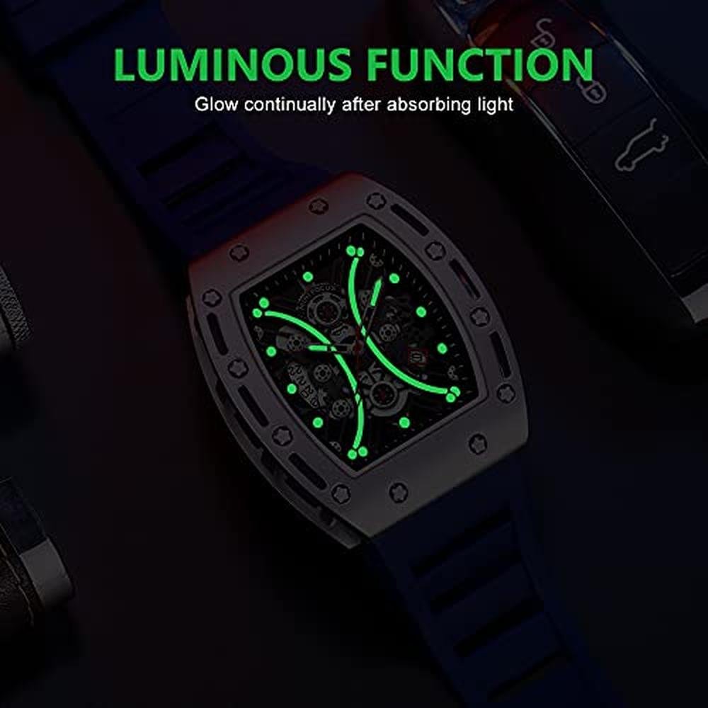 Aimes Watch: Luxury Silver Square Skeleton Chronograph – Packaging