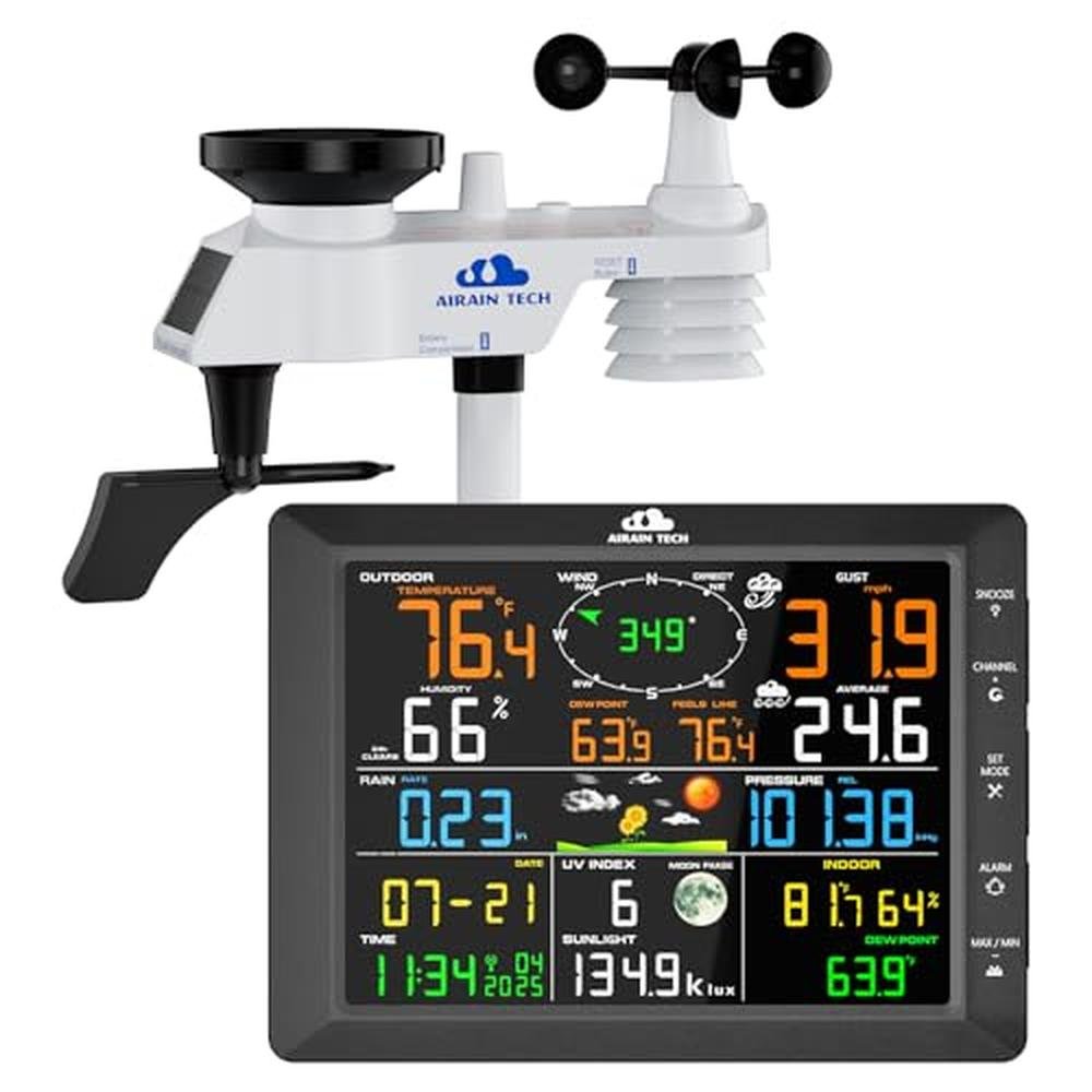 Outdoor Wind: AIRAIN TECH 14-in-1 Wireless Weather Station – Front View